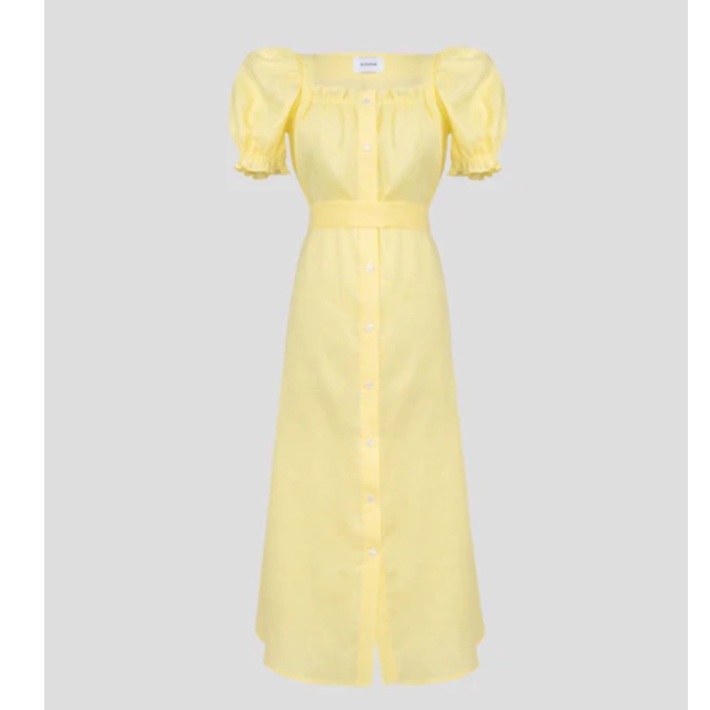 NWT Sleeper Midi Linen Brigitte Dress In Lemon